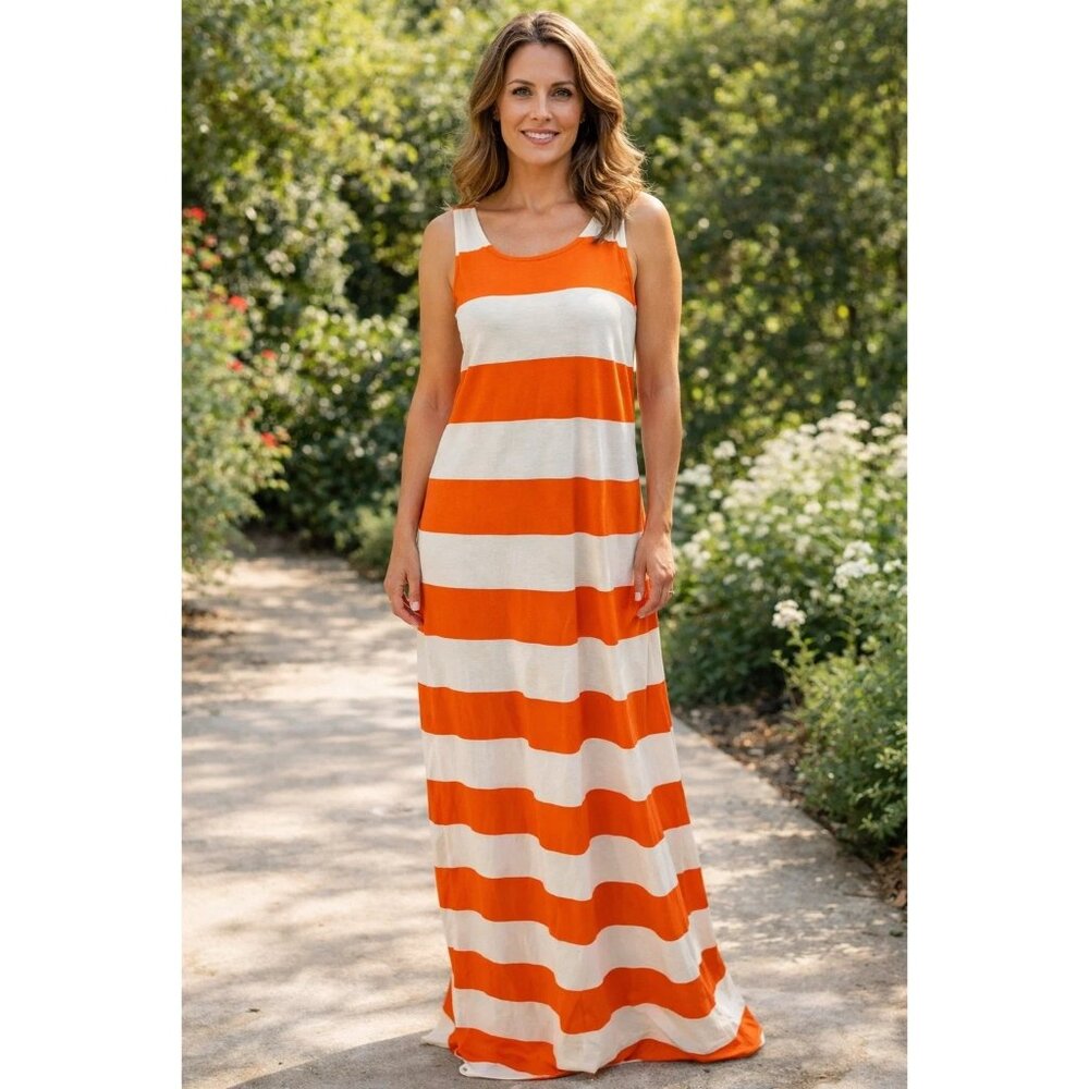 Ann Taylor LOFT size Medium Orange & White Colorblock Sundress Maxi